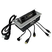 Блок розеток прямоугольный выдвижной 2 розетки(Schuko), 2xSCHUKO+2 USB+1 RJ45+2 HDMI, 1,8м,серебро — купить оптом и в розницу в интернет магазине GTV-Meridian.